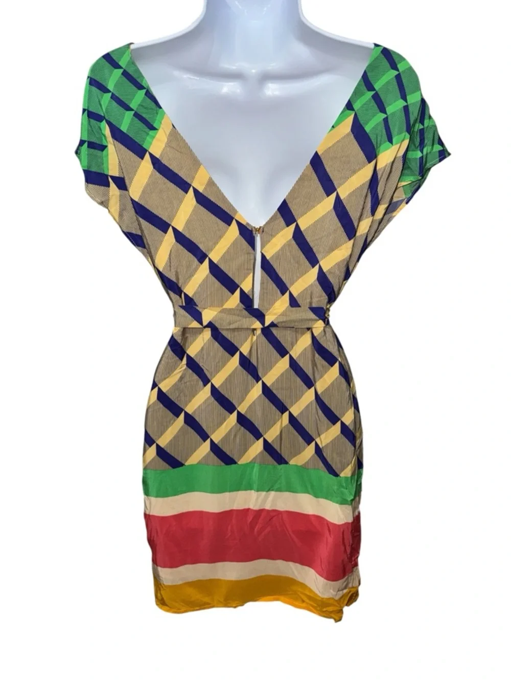 Women’s MNG Collection Colorblock Geometric Tie-Waist Dress - 6